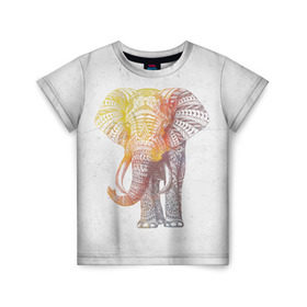 Детская футболка 3D с принтом Solar Elephant в Белгороде, 100% гипоаллергенный полиэфир | прямой крой, круглый вырез горловины, длина до линии бедер, чуть спущенное плечо, ткань немного тянется | Тематика изображения на принте: красивый | крутой | рисунок | слон | узор