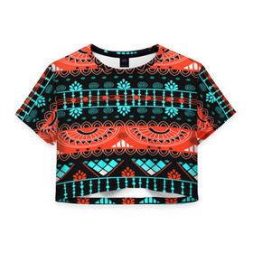 Женская футболка 3D укороченная с принтом Аддис-Абеба в Белгороде, 100% полиэстер | круглая горловина, длина футболки до линии талии, рукава с отворотами | Тематика изображения на принте: орнамент | цветной | этно | яркий