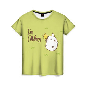 Женская футболка 3D с принтом Кролик в Белгороде, 100% полиэфир ( синтетическое хлопкоподобное полотно) | прямой крой, круглый вырез горловины, длина до линии бедер | зайчик | кавай | кролик | милота | моланг
