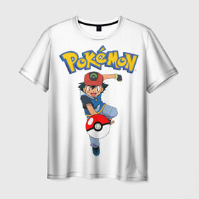 Мужская футболка 3D с принтом Pokemon / Ash Ketchum в Белгороде, 100% полиэфир | прямой крой, круглый вырез горловины, длина до линии бедер | Тематика изображения на принте: go | pokemon | го | игра | мультфильм | покемон | эш кетчум
