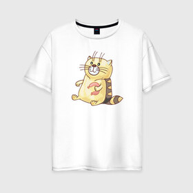 Женская футболка хлопок Oversize с принтом Котофей Палыч в Белгороде, 100% хлопок | свободный крой, круглый ворот, спущенный рукав, длина до линии бедер
 | еда | животные | забавные | кот | кошка | надписи | приколы | смешные