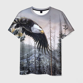 Мужская футболка 3D с принтом Орел в Белгороде, 100% полиэфир | прямой крой, круглый вырез горловины, длина до линии бедер | Тематика изображения на принте: дерево | животные | лес | небо | орел | природа | птица