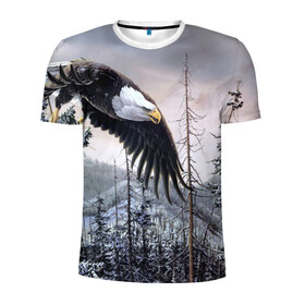 Мужская футболка 3D спортивная с принтом Орел в Белгороде, 100% полиэстер с улучшенными характеристиками | приталенный силуэт, круглая горловина, широкие плечи, сужается к линии бедра | дерево | животные | лес | небо | орел | природа | птица