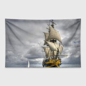 Флаг-баннер с принтом Корабль в Белгороде, 100% полиэстер | размер 67 х 109 см, плотность ткани — 95 г/м2; по краям флага есть четыре люверса для крепления | вода | корабль | море | небо | океан | плавание