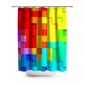 Штора 3D для ванной с принтом Pixel-Fon в Белгороде, 100% полиэстер | плотность материала — 100 г/м2. Стандартный размер — 146 см х 180 см. По верхнему краю — пластиковые люверсы для креплений. В комплекте 10 пластиковых колец | Тематика изображения на принте: кубики | пиксель | разноцветный | текстура | яркий