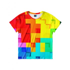 Детская футболка 3D с принтом Pixel-Fon в Белгороде, 100% гипоаллергенный полиэфир | прямой крой, круглый вырез горловины, длина до линии бедер, чуть спущенное плечо, ткань немного тянется | кубики | пиксель | разноцветный | текстура | яркий