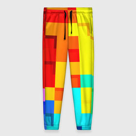 Женские брюки 3D с принтом Pixel-Fon в Белгороде, полиэстер 100% | прямой крой, два кармана без застежек по бокам, с мягкой трикотажной резинкой на поясе и по низу штанин. В поясе для дополнительного комфорта — широкие завязки | кубики | пиксель | разноцветный | текстура | яркий