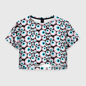Женская футболка 3D укороченная с принтом Глазастик в Белгороде, 100% полиэстер | круглая горловина, длина футболки до линии талии, рукава с отворотами | 