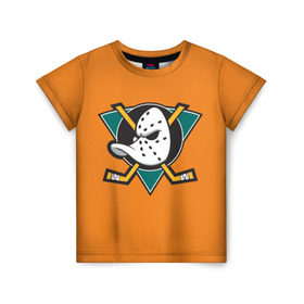 Детская футболка 3D с принтом Анахайм в Белгороде, 100% гипоаллергенный полиэфир | прямой крой, круглый вырез горловины, длина до линии бедер, чуть спущенное плечо, ткань немного тянется | anaheim | ducks | nhl | дакс | нхл | хоккей