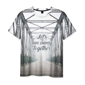 Мужская футболка 3D с принтом давай убежим вместе в Белгороде, 100% полиэфир | прямой крой, круглый вырез горловины, длина до линии бедер | Тематика изображения на принте: дорога | любовь | мост | приключения | путешествия | свет | свобода | туризм