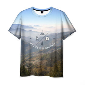 Мужская футболка 3D с принтом горы в Белгороде, 100% полиэфир | прямой крой, круглый вырез горловины, длина до линии бедер | горы | лес | море | охота | приключения | природа | рыбалка | свобода | скалы | туман | туризм | экстрим