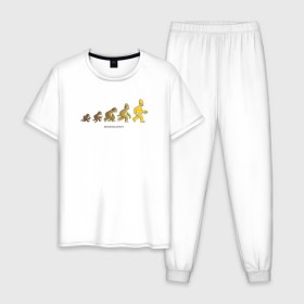 Мужская пижама хлопок с принтом Эволюция Гомера в Белгороде, 100% хлопок | брюки и футболка прямого кроя, без карманов, на брюках мягкая резинка на поясе и по низу штанин
 | homer simpson | the simpsons | гомер | симпсоны | эволюция