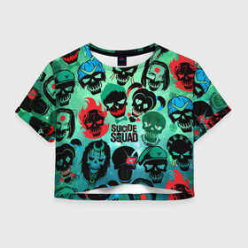 Женская футболка 3D укороченная с принтом Suicide Squad в Белгороде, 100% полиэстер | круглая горловина, длина футболки до линии талии, рукава с отворотами | Тематика изображения на принте: harley quinn | suicide squad | харли квинн
