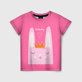 Детская футболка 3D с принтом Милый зайчик в Белгороде, 100% гипоаллергенный полиэфир | прямой крой, круглый вырез горловины, длина до линии бедер, чуть спущенное плечо, ткань немного тянется | девушкам | зайчик | заяц | милый | розовый