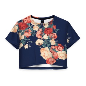 Женская футболка 3D укороченная с принтом Fashion flowers в Белгороде, 100% полиэстер | круглая горловина, длина футболки до линии талии, рукава с отворотами | fashion | flower | мода | фэшн | цветы