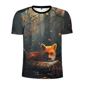 Мужская футболка 3D спортивная с принтом Лиса в Белгороде, 100% полиэстер с улучшенными характеристиками | приталенный силуэт, круглая горловина, широкие плечи, сужается к линии бедра | autum | forest | fox | лес | лиса | осень