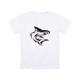 Детская футболка хлопок с принтом Акула трайбл в Белгороде, 100% хлопок | круглый вырез горловины, полуприлегающий силуэт, длина до линии бедер | акула | животные | тату | трайбл