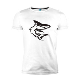 Мужская футболка премиум с принтом Акула трайбл в Белгороде, 92% хлопок, 8% лайкра | приталенный силуэт, круглый вырез ворота, длина до линии бедра, короткий рукав | акула | животные | тату | трайбл