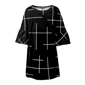 Детское платье 3D с принтом Geometric (2) в Белгороде, 100% полиэстер | прямой силуэт, чуть расширенный к низу. Круглая горловина, на рукавах — воланы | Тематика изображения на принте: geometric | белый | геометрик | линии | текстура | чёрный