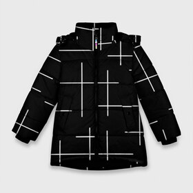 Зимняя куртка для девочек 3D с принтом Geometric (2) в Белгороде, ткань верха — 100% полиэстер; подклад — 100% полиэстер, утеплитель — 100% полиэстер. | длина ниже бедра, удлиненная спинка, воротник стойка и отстегивающийся капюшон. Есть боковые карманы с листочкой на кнопках, утяжки по низу изделия и внутренний карман на молнии. 

Предусмотрены светоотражающий принт на спинке, радужный светоотражающий элемент на пуллере молнии и на резинке для утяжки. | geometric | белый | геометрик | линии | текстура | чёрный