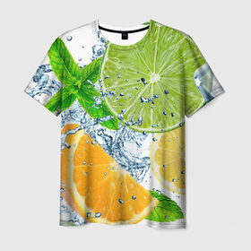Мужская футболка 3D с принтом Вкус лета в Белгороде, 100% полиэфир | прямой крой, круглый вырез горловины, длина до линии бедер | Тематика изображения на принте: вода | еда | зима | искусство | лайм | лимон | листья | новинки | природа | солнце | фрукты