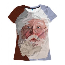 Женская футболка 3D с принтом Санта Клаус в стиле WPAP в Белгороде, 100% полиэфир ( синтетическое хлопкоподобное полотно) | прямой крой, круглый вырез горловины, длина до линии бедер | веселье | дед мороз | новый год | праздник | санта