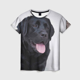 Женская футболка 3D с принтом Черный лабрадор в Белгороде, 100% полиэфир ( синтетическое хлопкоподобное полотно) | прямой крой, круглый вырез горловины, длина до линии бедер | Тематика изображения на принте: большая | золотистый | лабрадор | лабрадоры | палевый | песик | ретривер | собака | собаки