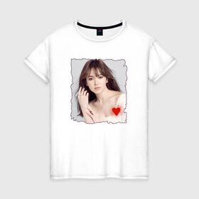 Женская футболка хлопок с принтом Song Hye-kyo в Белгороде, 100% хлопок | прямой крой, круглый вырез горловины, длина до линии бедер, слегка спущенное плечо | 