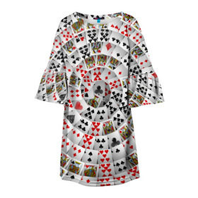 Детское платье 3D с принтом Игральные карты 3 в Белгороде, 100% полиэстер | прямой силуэт, чуть расширенный к низу. Круглая горловина, на рукавах — воланы | Тематика изображения на принте: карты | настольные игры | пасьянс | покер