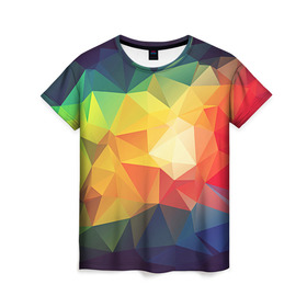 Женская футболка 3D с принтом Радужный LOY POLY в Белгороде, 100% полиэфир ( синтетическое хлопкоподобное полотно) | прямой крой, круглый вырез горловины, длина до линии бедер | радуга | треугольники | цвет | ярко