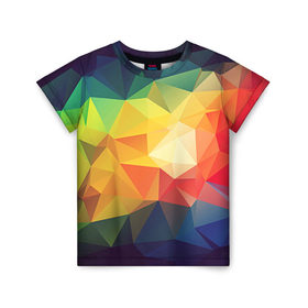 Детская футболка 3D с принтом Радужный LOY POLY в Белгороде, 100% гипоаллергенный полиэфир | прямой крой, круглый вырез горловины, длина до линии бедер, чуть спущенное плечо, ткань немного тянется | радуга | треугольники | цвет | ярко