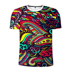 Мужская футболка 3D спортивная с принтом Disquared в Белгороде, 100% полиэстер с улучшенными характеристиками | приталенный силуэт, круглая горловина, широкие плечи, сужается к линии бедра | завитки | разноцветный | яркий