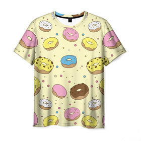 Мужская футболка 3D с принтом Сладкие пончики в Белгороде, 100% полиэфир | прямой крой, круглый вырез горловины, длина до линии бедер | булочки | гомер симпсон | еда | пончики | сладости