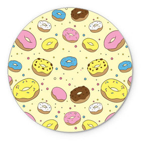 Коврик круглый с принтом Сладкие пончики в Белгороде, резина и полиэстер | круглая форма, изображение наносится на всю лицевую часть | булочки | гомер симпсон | еда | пончики | сладости