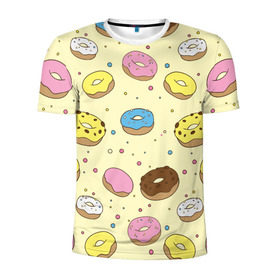 Мужская футболка 3D спортивная с принтом Сладкие пончики в Белгороде, 100% полиэстер с улучшенными характеристиками | приталенный силуэт, круглая горловина, широкие плечи, сужается к линии бедра | булочки | гомер симпсон | еда | пончики | сладости