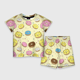 Детский костюм с шортами 3D с принтом Сладкие пончики в Белгороде,  |  | булочки | гомер симпсон | еда | пончики | сладости