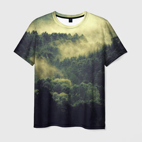 Мужская футболка 3D с принтом туманный лес в Белгороде, 100% полиэфир | прямой крой, круглый вырез горловины, длина до линии бедер | горы | лес | море | охота | приключения | природа | рыбалка | свобода | скалы | туман | туризм | экстрим