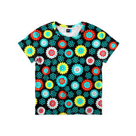 Детская футболка 3D с принтом Цветочки в Белгороде, 100% гипоаллергенный полиэфир | прямой крой, круглый вырез горловины, длина до линии бедер, чуть спущенное плечо, ткань немного тянется | Тематика изображения на принте: паттерн | разноцветный | цветы | яркий