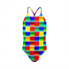 Детский купальник 3D с принтом Кубики в Белгороде, Полиэстер 85%, Спандекс 15% | Слитный крой, подклад по переду изделия, узкие бретели | абстракция | кубики | пиксели | плитка | разноцветный | яркий