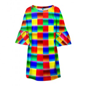 Детское платье 3D с принтом Кубики в Белгороде, 100% полиэстер | прямой силуэт, чуть расширенный к низу. Круглая горловина, на рукавах — воланы | Тематика изображения на принте: абстракция | кубики | пиксели | плитка | разноцветный | яркий