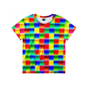 Детская футболка 3D с принтом Кубики в Белгороде, 100% гипоаллергенный полиэфир | прямой крой, круглый вырез горловины, длина до линии бедер, чуть спущенное плечо, ткань немного тянется | абстракция | кубики | пиксели | плитка | разноцветный | яркий