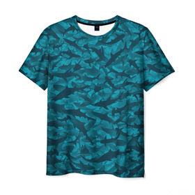 Мужская футболка 3D с принтом Акулы в Белгороде, 100% полиэфир | прямой крой, круглый вырез горловины, длина до линии бедер | камуфляж | море | океан | рыба | рыбак | рыбалка