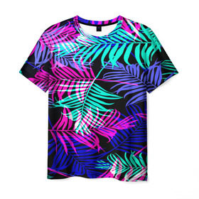 Мужская футболка 3D с принтом Hawaii ? в Белгороде, 100% полиэфир | прямой крой, круглый вырез горловины, длина до линии бедер | листья | паттерн | разноцветный | тропики | яркий