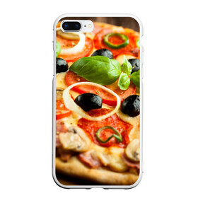 Чехол для iPhone 7Plus/8 Plus матовый с принтом Пицца в Белгороде, Силикон | Область печати: задняя сторона чехла, без боковых панелей | Тематика изображения на принте: базилик | еда | зелень | маслины | оливки | пицца | помидоры