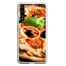 Чехол для Honor 20 с принтом Пицца в Белгороде, Силикон | Область печати: задняя сторона чехла, без боковых панелей | базилик | еда | зелень | маслины | оливки | пицца | помидоры