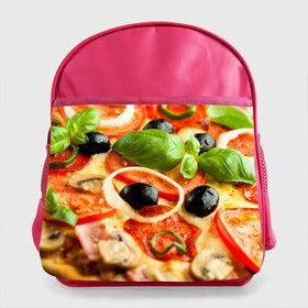 Детский рюкзак с принтом Пицца в Белгороде, 100% полиэстер | Размеры изделия - высота 34 см, ширина 28 см, глубина 10 см
Размер поля для печати - высота 19.5 см, ширина 24 см | Тематика изображения на принте: базилик | еда | зелень | маслины | оливки | пицца | помидоры