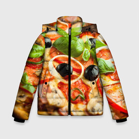 Зимняя куртка для мальчиков 3D с принтом Пицца в Белгороде, ткань верха — 100% полиэстер; подклад — 100% полиэстер, утеплитель — 100% полиэстер | длина ниже бедра, удлиненная спинка, воротник стойка и отстегивающийся капюшон. Есть боковые карманы с листочкой на кнопках, утяжки по низу изделия и внутренний карман на молнии. 

Предусмотрены светоотражающий принт на спинке, радужный светоотражающий элемент на пуллере молнии и на резинке для утяжки | Тематика изображения на принте: базилик | еда | зелень | маслины | оливки | пицца | помидоры
