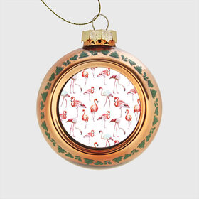 Стеклянный ёлочный шар с принтом Узор из фламинго в Белгороде, Стекло | Диаметр: 80 мм | животные | мозаика | птицы | узор | фауна | фламинго