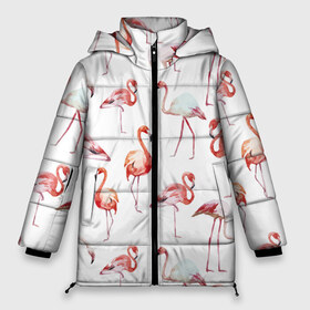 Женская зимняя куртка 3D с принтом Узор из фламинго в Белгороде, верх — 100% полиэстер; подкладка — 100% полиэстер; утеплитель — 100% полиэстер | длина ниже бедра, силуэт Оверсайз. Есть воротник-стойка, отстегивающийся капюшон и ветрозащитная планка. 

Боковые карманы с листочкой на кнопках и внутренний карман на молнии | животные | мозаика | птицы | узор | фауна | фламинго