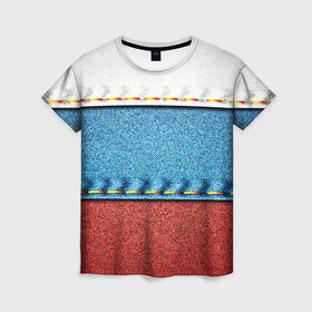 Женская футболка 3D с принтом Триколор в Белгороде, 100% полиэфир ( синтетическое хлопкоподобное полотно) | прямой крой, круглый вырез горловины, длина до линии бедер | белый | красный | полосы | синий | ткань